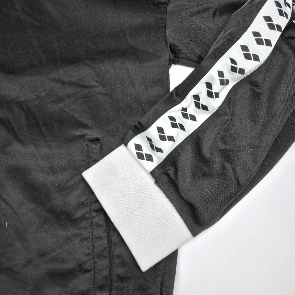 Arena Track Jacket Mens Medium Black‎ White Team Oversize Full Zip Retro Logo